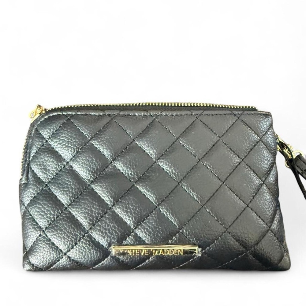 Steve Madden Black Quilted Wristlet with Gold Hardware